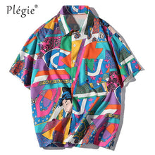 Load image into Gallery viewer, Plegie Unisex Short Sleeve Shirt Men Hip Hop Japanese Streetwear Ukiyoe Casual Shirt 2018 Mens Summer Hawaiian Shirts